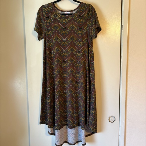 Lularoe Carly dress size small green cat‎ zigzag abstract pre-owned - Picture 1 of 10